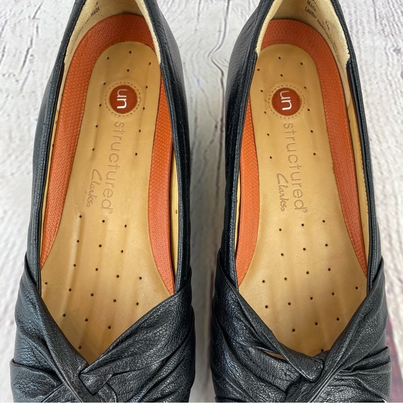 NWOT Black Size 8 Clarks Unstructured Leather Comfort Wedge Heel - Picture 12 of 13